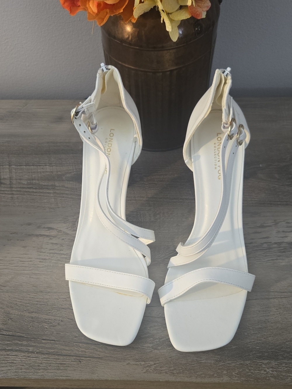 London Fog White Strappy Square-Toe Sandals